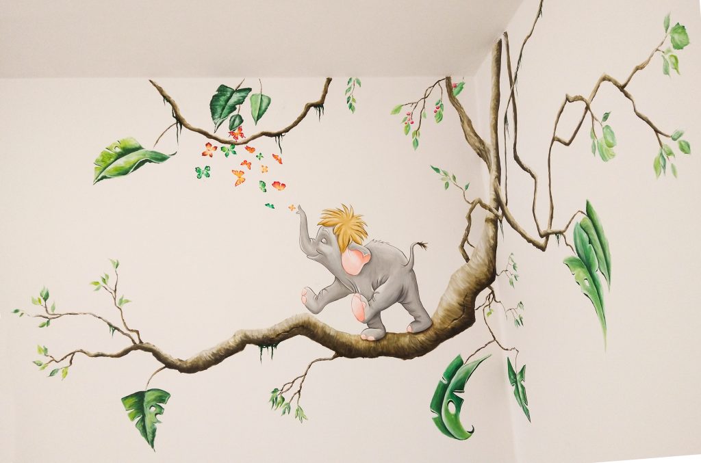 Muurschildering babykamer kinderkamer